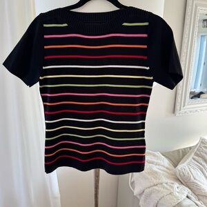 Vintage petite Lindor Black and Pink Striped Sweater Short sleeve